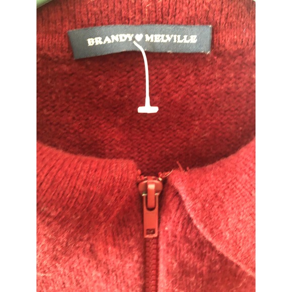 Brandy Melville Paola Burgundy Fair Isle Zip Up Collar Sweater wool nordic OSFA - Picture 2 of 9